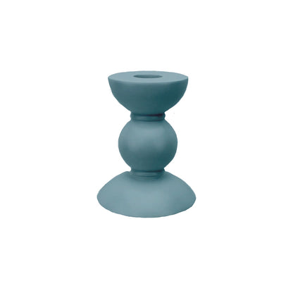 Small Chambray Blue Bobbin Candlestick - 10cm