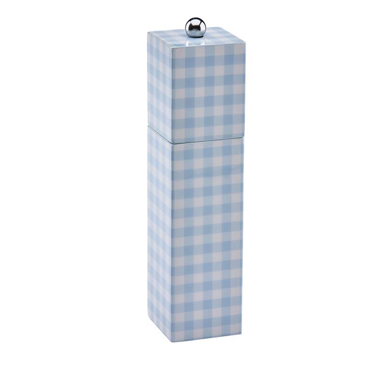 Blue Gingham Square Pillar Salt or Pepper Mill