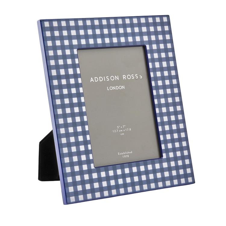 Navy Gingham Lacquer Photo Frame