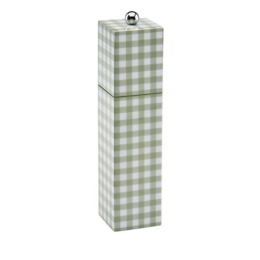 Sage Gingham Square Pillar Salt or Pepper Mill