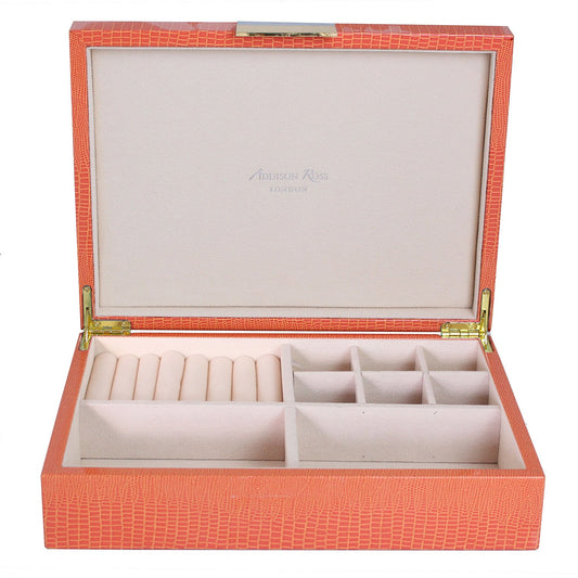 Large Orange Croc Jewellery Box with Gold