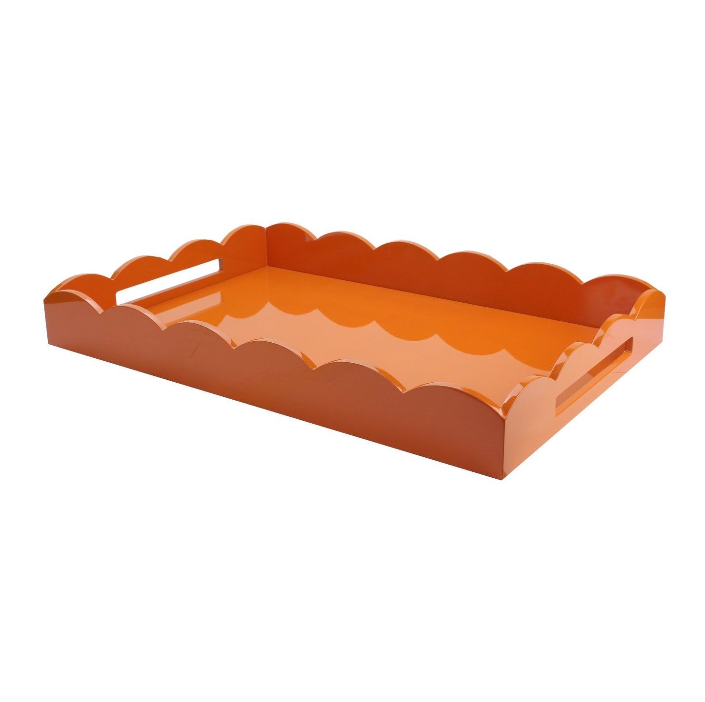 Orange Large Lacquered Scallop Ottoman Tray